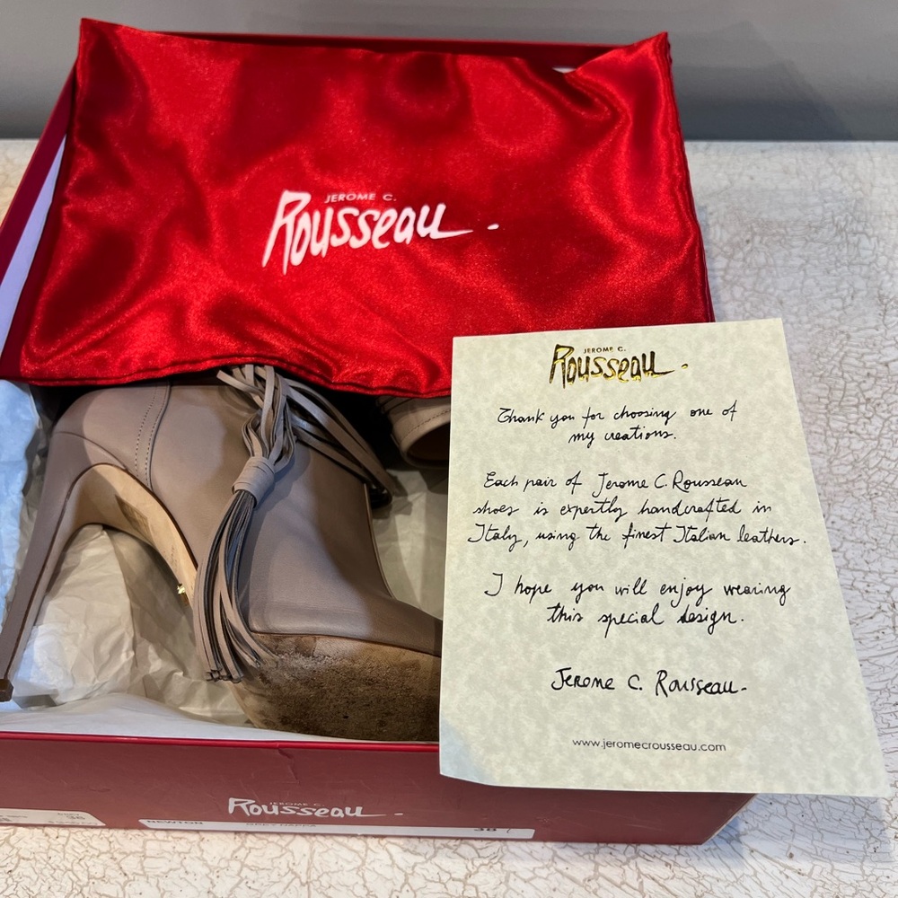 JEROME C ROUSSEAU high heel, peep toe, side zip booties.